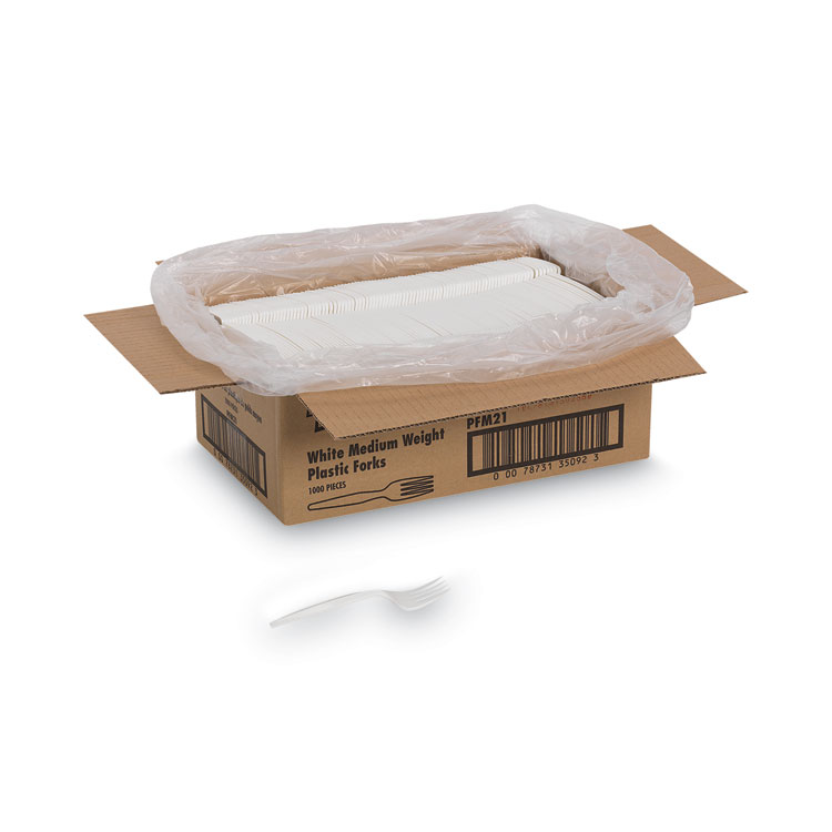 Dixie Plastic Cutlery, Mediumweight Fork, Plastic, White, 1,000/Carton (DXEPFM21)