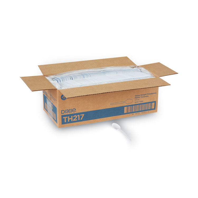 Dixie Plastic Cutlery, Heavyweight Spoon, White, 1,000/Carton (DXETH217)