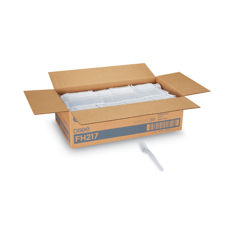 Dixie Plastic Cutlery, Heavyweight Fork, White, 1,000/Carton (DXEFH217)
