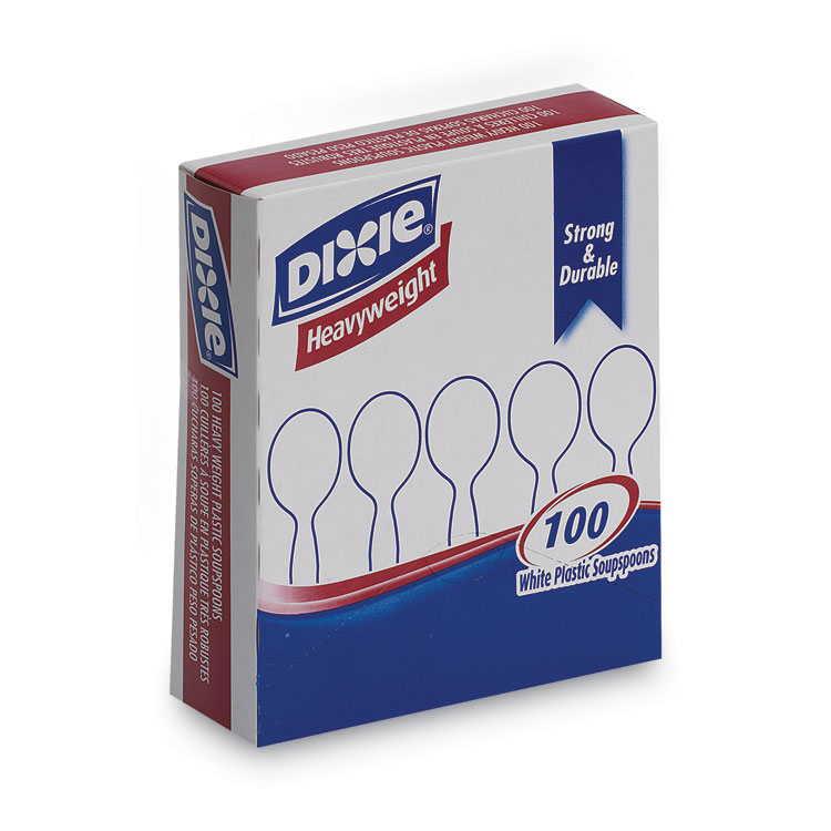 Dixie Plastic Cutlery, Heavyweight Soup Spoon, White, 100/Box (DXESH207)