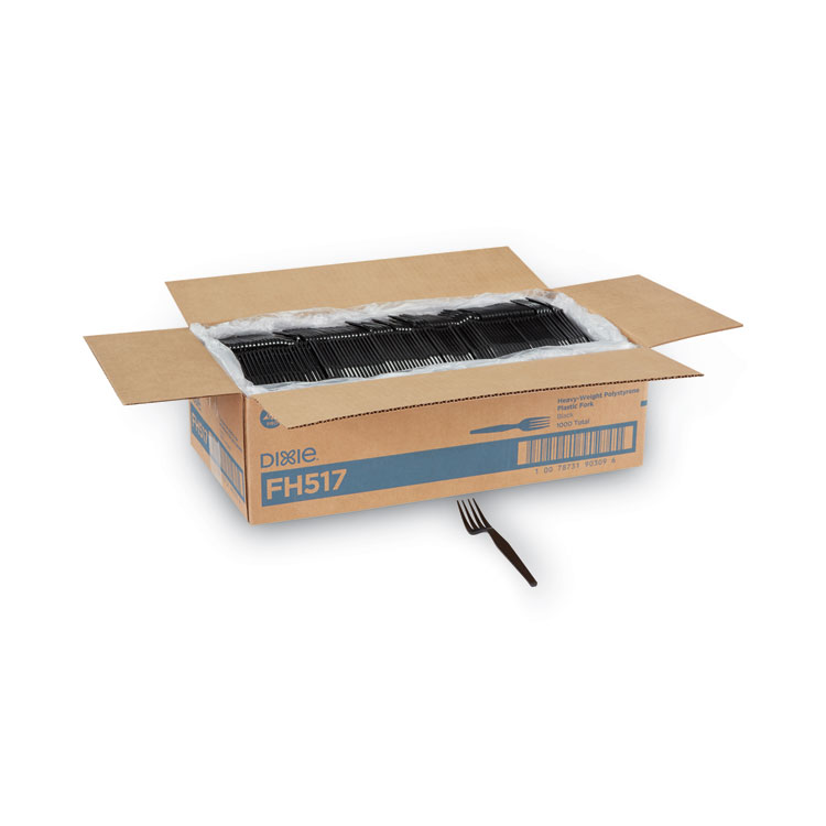 Dixie Plastic Cutlery, Heavyweight Fork, Black, 1,000/Carton (DXEFH517)