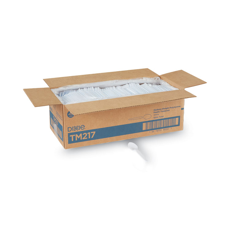Dixie Plastic Cutlery, Heavy Mediumweight Spoon, White, 1,000/Carton (DXETM217)