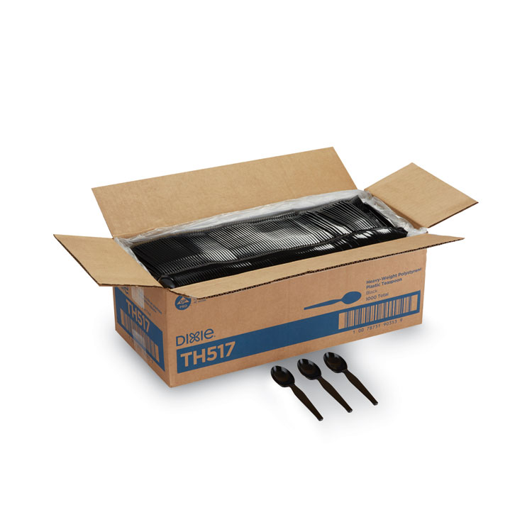 Dixie Plastic Cutlery, Heavyweight Spoon, Black, 1,000/Carton (DXETH517)