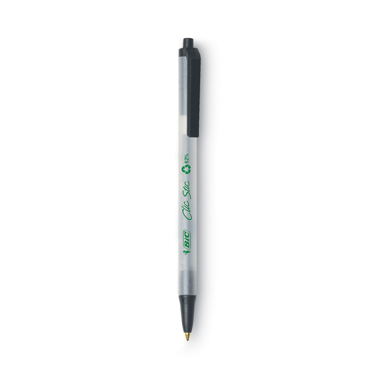 BICCSEM11BK - BIC Ecolutions Clic Stic Ballpoint Pen, Retractable, Medium 1 mm, Black Ink, Translucent Frost/Black Barrel, Dozen (BICCSEM11BK)