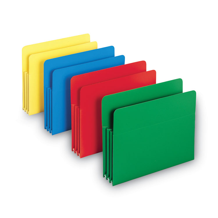 Smead Poly Drop Front File Pockets, 3.5" Expansion, Letter Size, Assorted Colors, 4/Box (SMD73500)