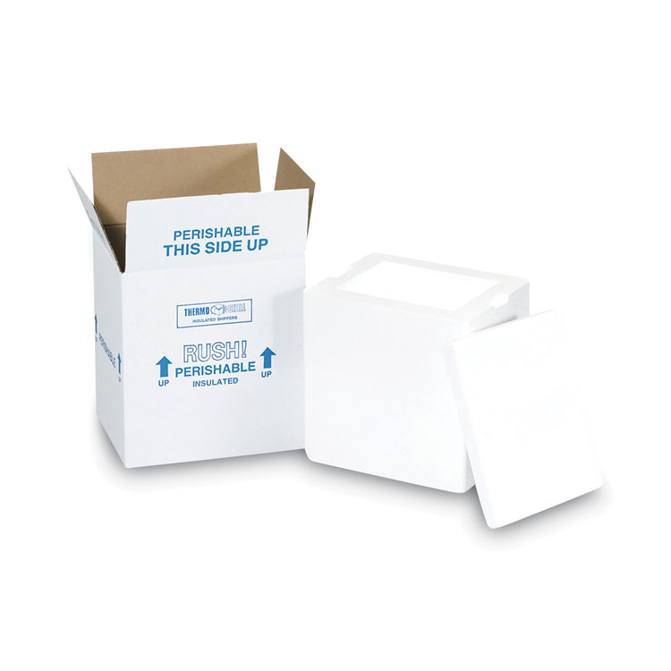 The Packaging Wholesalers Insulated Shipping Container, 1.5" Foam Insert, 9" x 11" x 15", White/Blue (PKG212C)