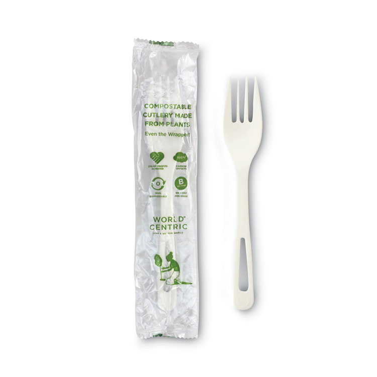 World Centric TPLA Compostable Cutlery, Fork, Plastic, White, 750/Carton (WORFOPSI)