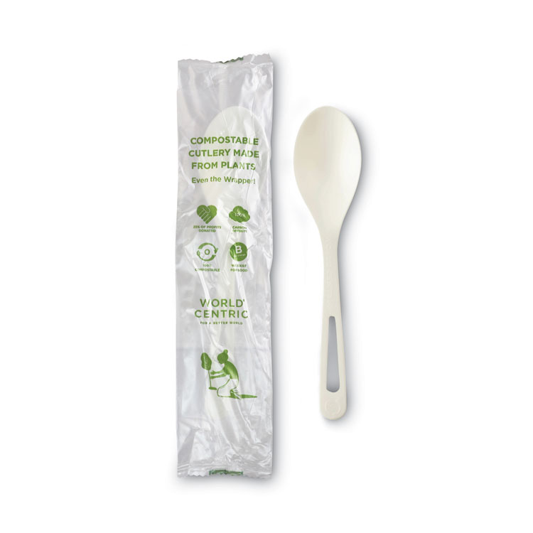 World Centric TPLA Compostable Cutlery, Spoon, Plastic, White, 750/Carton (WORSPPSI)