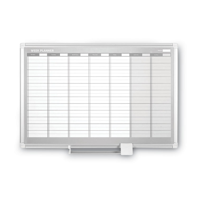 MasterVision Magnetic Dry Erase Calendar Board, Weekly Planning/Scheduling, 36" x 24", White Surface, Satin Aluminum Frame (BVCGA0396830)
