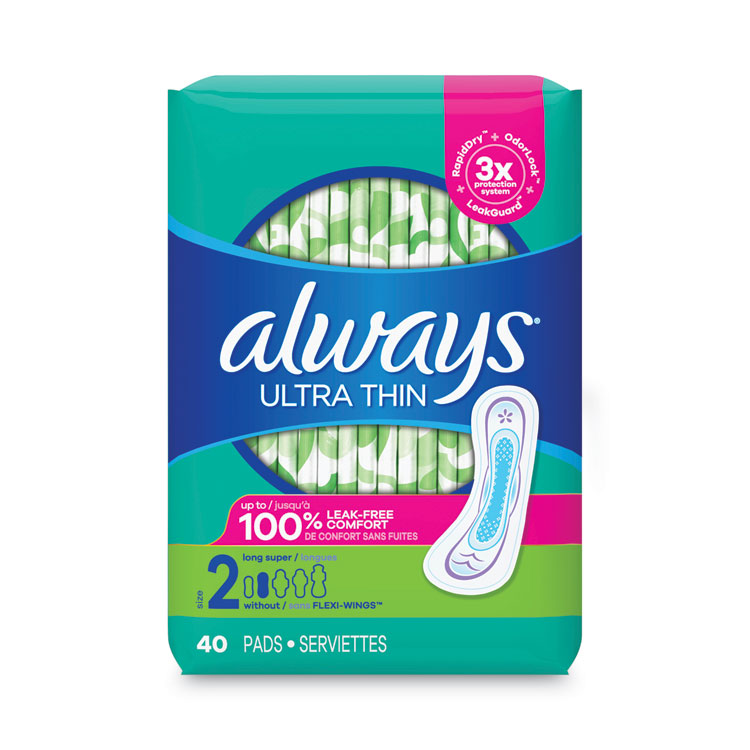 Always Ultra Thin Pads, Super Long 10 Hour, 40/Pack (PGC12853PK)