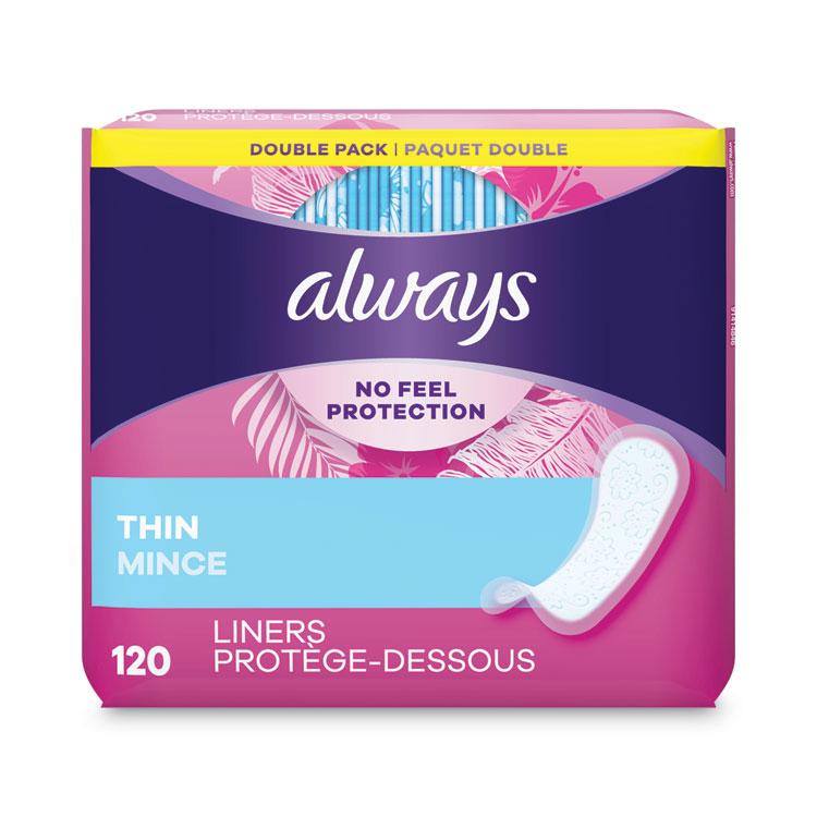 Always Thin Daily Panty Liners, Regular, 120/Pack, 6 Packs/Carton (PGC10796)