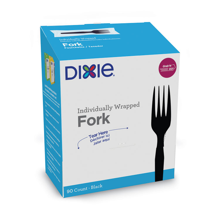Dixie Grab'N Go Wrapped Cutlery, Fork, Plastic, Black, 90/Box (DXEFM5W540PK)