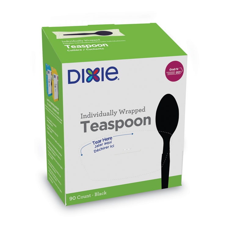Dixie Grab'N Go Wrapped Cutlery, Spoon, Plastic, Black, 90/Box (DXETM5W540PK)
