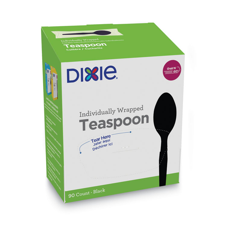 Dixie Grab'N Go Wrapped Cutlery, Spoon, Plastic, Black, 90/Box, 6 Boxes/Carton (DXETM5W540)
