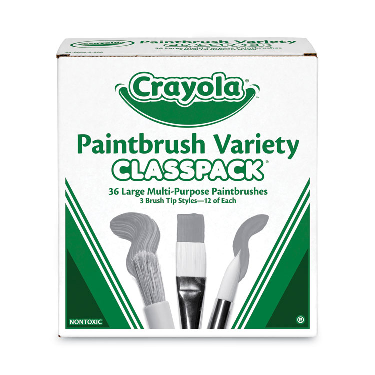 Crayola Large Variety Paint Brush Classpack, Natural; Nylon Bristles, Flat; Round Profiles, 36/Set (CYO050036)