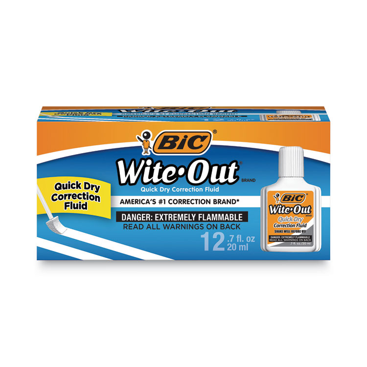 BIC Wite-Out Quick Dry Correction Fluid, 20 mL Bottle, White, Dozen (BICWOFQD12WE)