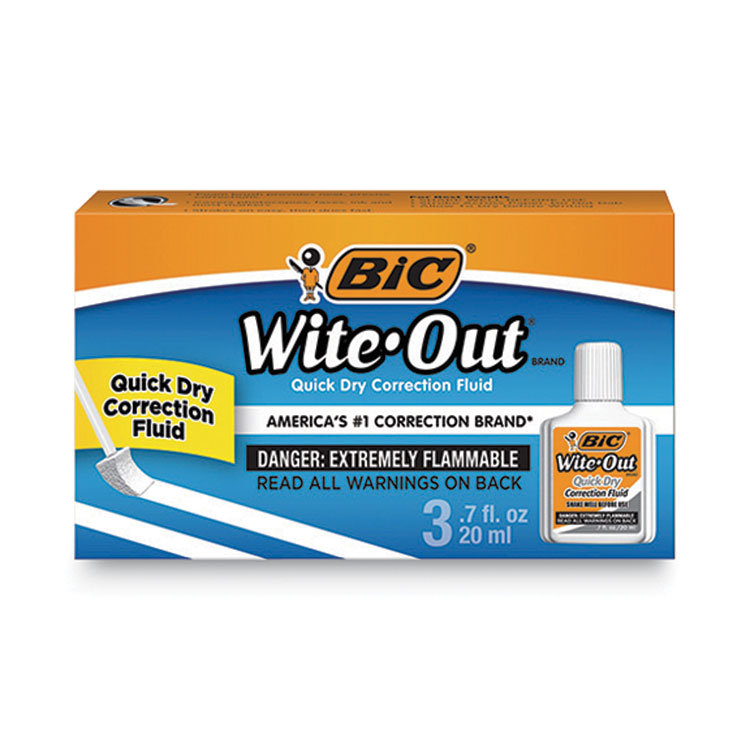 BIC Wite-Out Quick Dry Correction Fluid, 20 mL Bottle, White, 3/Pack (BICWOFQD324)