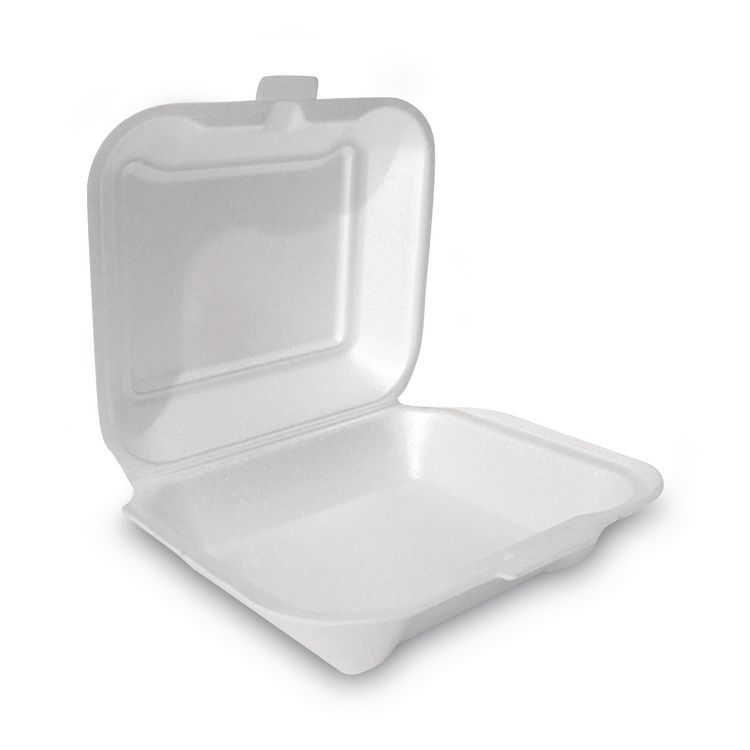 Plastifar Foam Hinged Lid Container, Secure One Tab Latch, Poly Bag, 7.81 x 8.75 x 3.38, White, 100/Sleeve, 2 Sleeves/Bag, 1 Bag/Pack (PST12018)