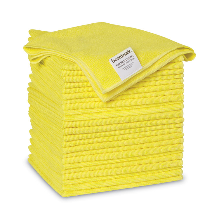 Boardwalk Microfiber Cleaning Cloths, 16 x 16, Yellow, 24/Pack (BWK16YELCLOTHV2)