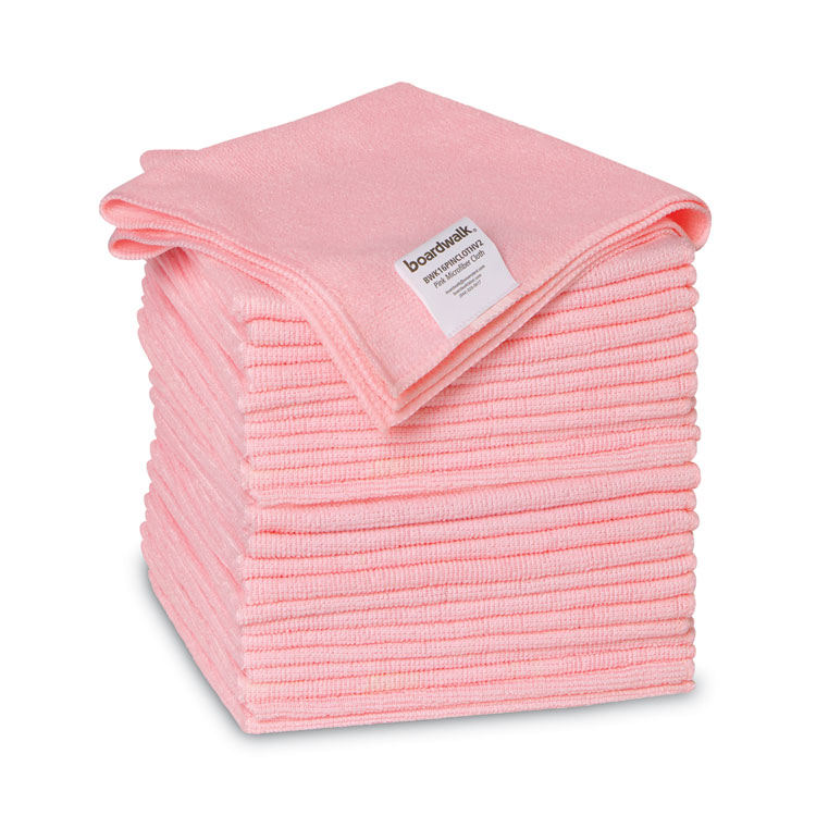 Boardwalk Microfiber Cleaning Cloths, 16 x 16, Pink, 24/Pack (BWK16PINCLOTHV2)