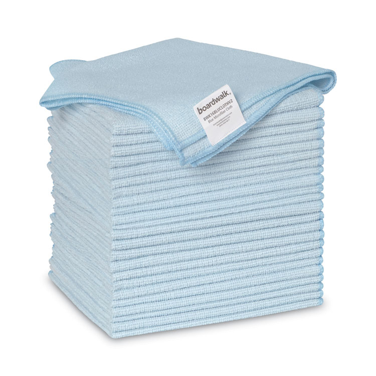 Boardwalk Microfiber Cleaning Cloths, 16 x 16, Blue, 24/Pack (BWK16BLUCLOTHV2)