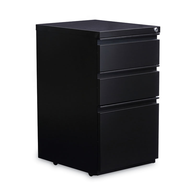 Alera File Pedestal with Full-Length Pull, Left or Right, 3-Drawers: Box/Box/File, Legal/Letter, Black, 14.96" x 19.29" x 27.75" (ALEPBBBFBL)