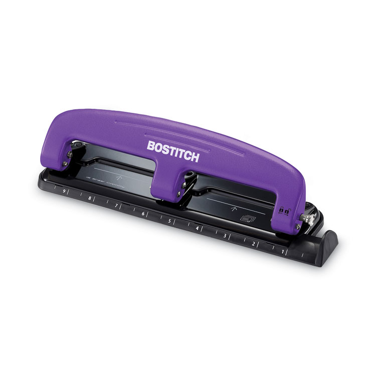 Bostitch 12-Sheet EZ Squeeze Three-Hole Punch, 9/32" Holes, Purple/Black (ACI2105)