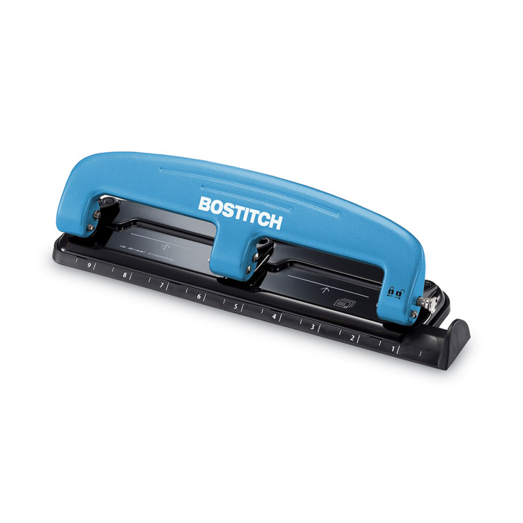Bostitch 12-Sheet EZ Squeeze Three-Hole Punch, 9/32" Holes, Blue/Black (ACI2103)