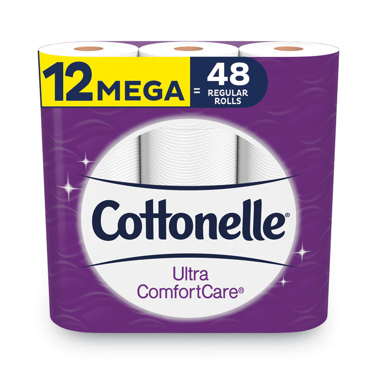 Cottonelle Ultra ComfortCare Toilet Paper, Soft Bath Tissue, Mega Rolls, Septic Safe, 2-Ply, White, 284 Sheets/Roll, 12 Rolls/Pack (KCM48596PK)