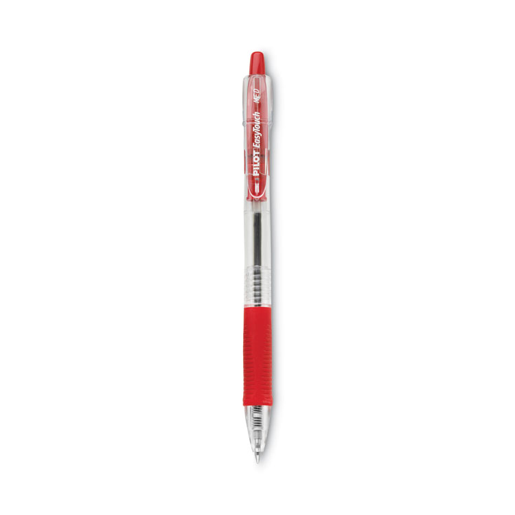 Pilot EasyTouch Ballpoint Pen, Retractable, Medium 1 mm, Red Ink, Clear Barrel, Dozen (PIL32222)