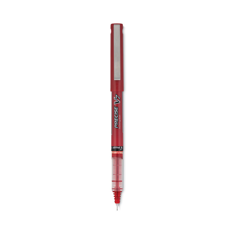 Pilot Precise V7 Rollerball Pen, Stick, Fine 0.7 mm, Red Ink, Red/Clear Barrel, Dozen (PIL35352)