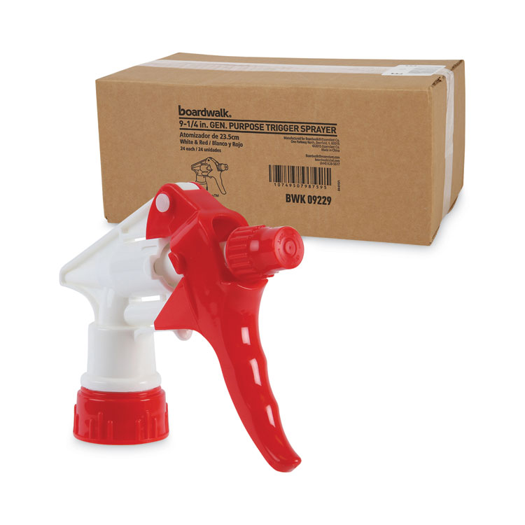 Boardwalk General Purpose Trigger Sprayer, 9.25" Tube, Fits 32 oz Bottles, Red/White, 24/Carton (BWK09229)
