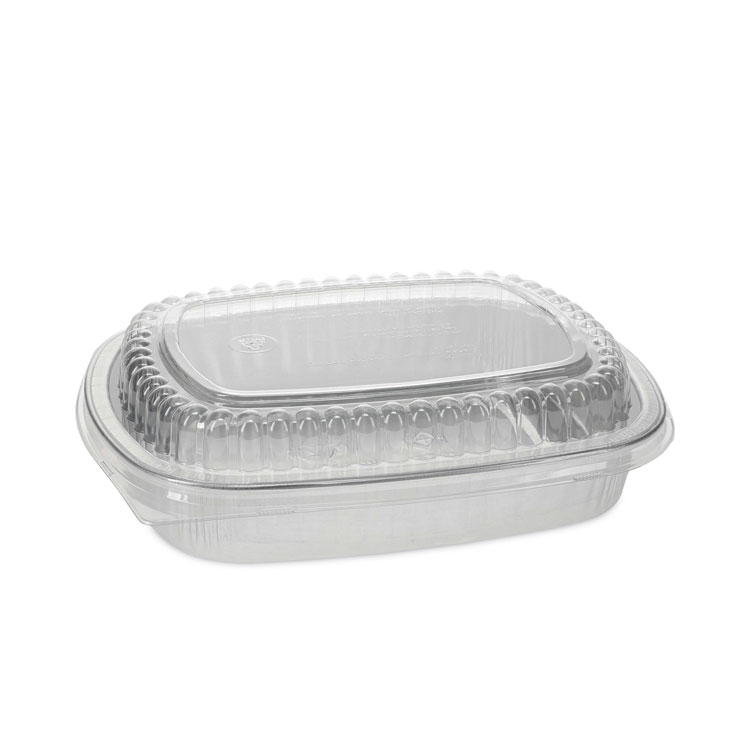 Pactiv Evergreen Classic Carry-Out Container, 46 oz, 9.75 x 7.75 x 1.75, Silver, Aluminum, 50/Carton (PCTY6710PWPSFG)