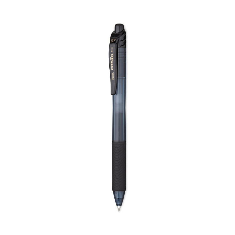Pentel EnerGel-X Gel Pen, Retractable, Medium 0.7 mm, Black Ink, Smoke/Black Barrel, Dozen (PENBL107A)