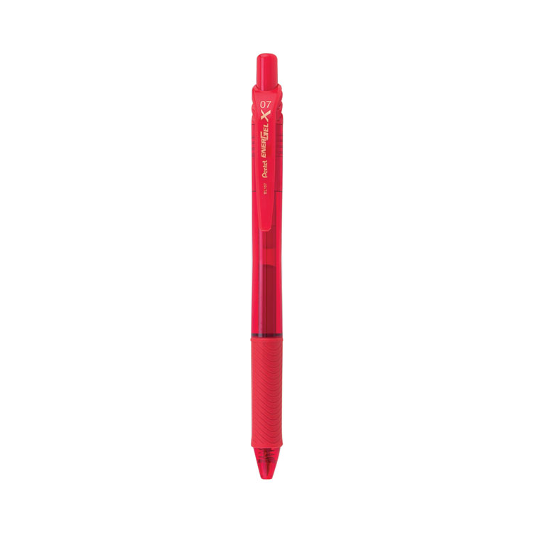 Pentel EnerGel-X Gel Pen, Retractable, Medium 0.7 mm, Red Ink, Translucent Red/Red Barrel, Dozen (PENBL107B)