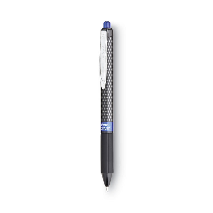 Pentel Oh! Gel Pen, Retractable, Medium 0.7 mm, Blue Ink, Black Barrel, Dozen (PENK497C)