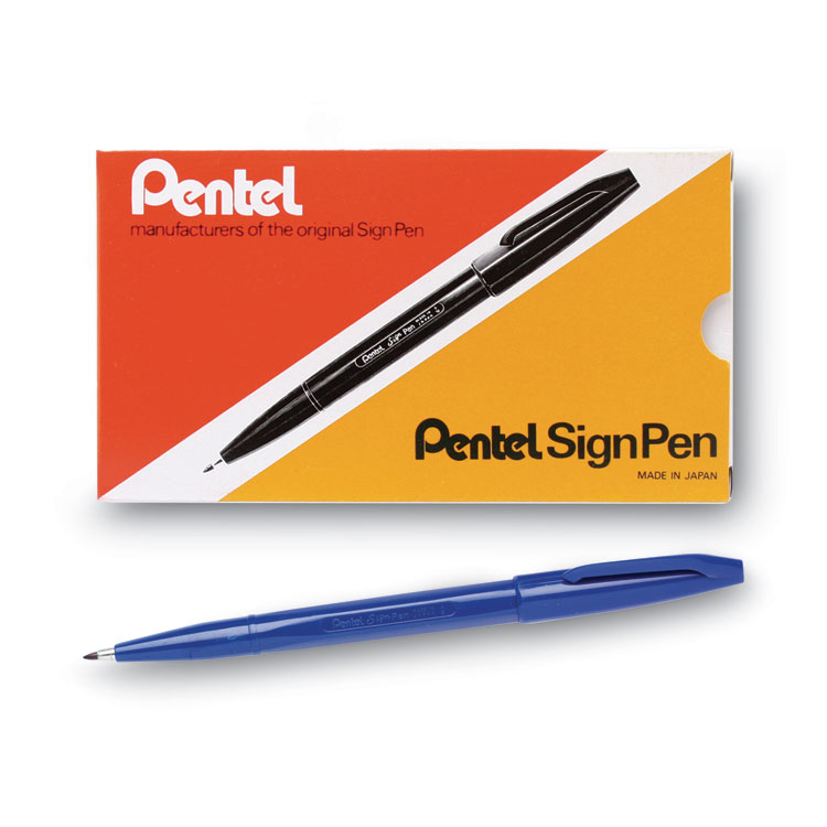 Pentel Arts Sign Pen Fine Point Color Marker, Extra-Fine Bullet Tip, Blue, Dozen (PENS520C)