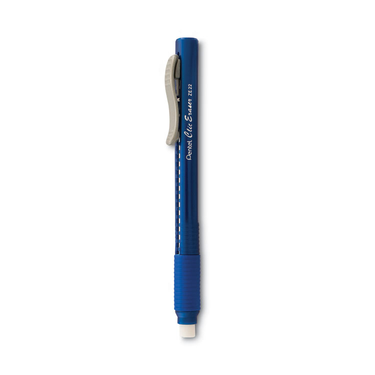 Pentel Clic Eraser Grip Eraser, For Pencil Marks, White Eraser, Blue Barrel (PENZE22C)