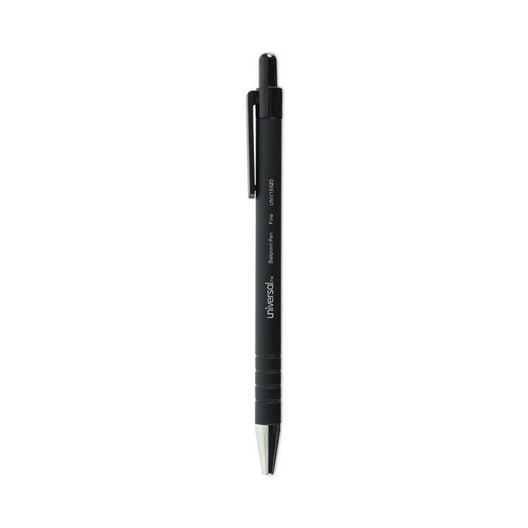 Universal Ballpoint Pen, Retractable, Fine 0.7 mm, Black Ink, Black Barrel, Dozen (UNV15520)