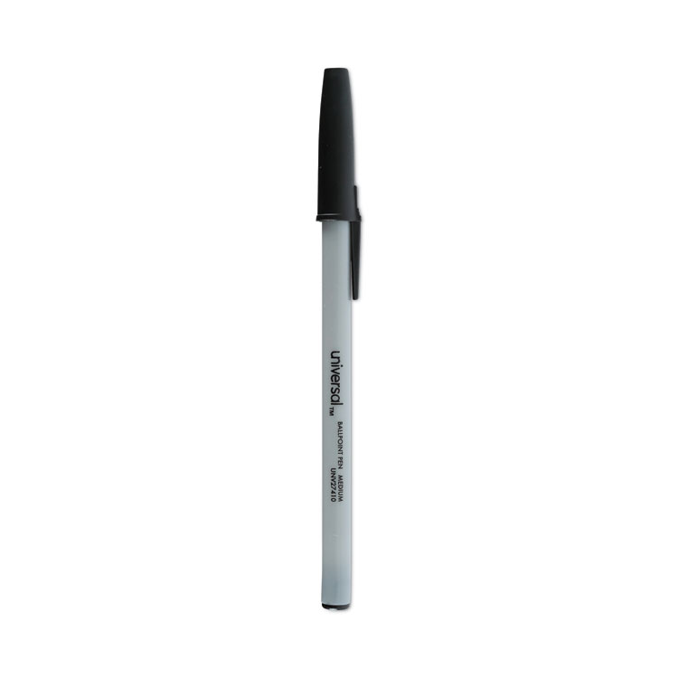 Universal Ballpoint Pen, Stick, Medium 1 mm, Black Ink, Gray/Black Barrel, Dozen (UNV27410)