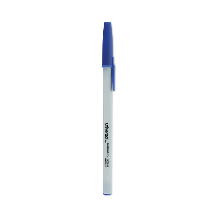 Universal Ballpoint Pen, Stick, Medium 1 mm, Blue Ink, Gray/Blue Barrel, Dozen (UNV27411)