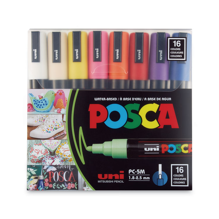 POSCA Water-Based Paint Markers, Medium Bullet Tip, Assorted Colors, 16/Pack (UBCPC5M16C)