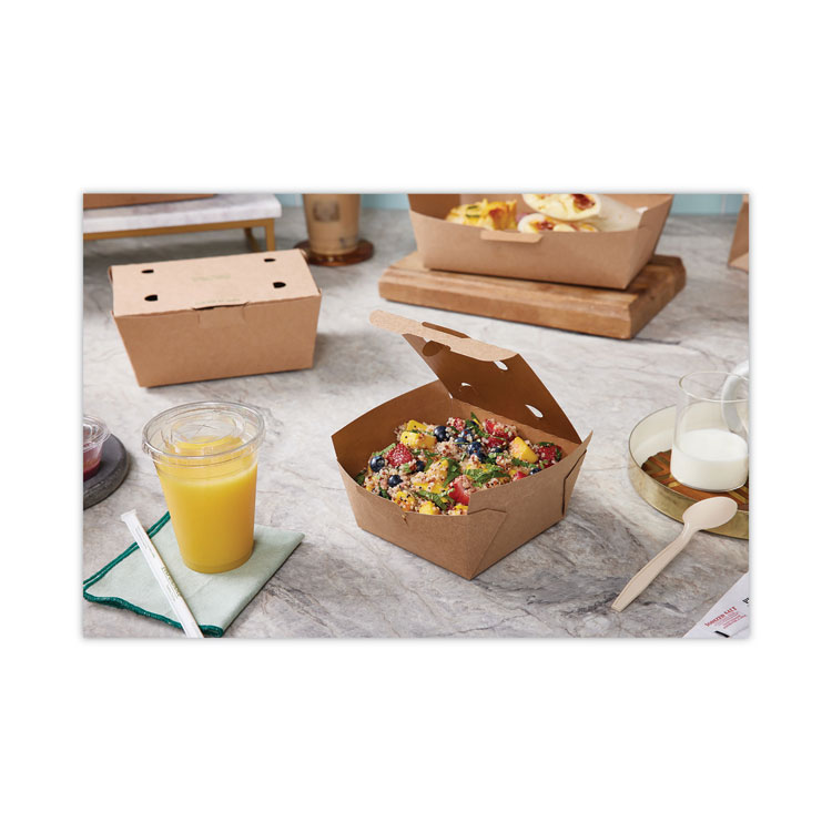 Pactiv Evergreen EarthChoice Tamper Evident OneBox Paper Box, 4.5 x 4.5 x 2.5, Brown, 312/Carton (PCTNOB01KECTE)