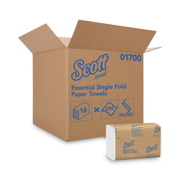Scott Essential Single-Fold Towels, Absorbency Pockets, 9.3 x 10.5, 250/Pack, 16 Packs/Carton (KCC01700)