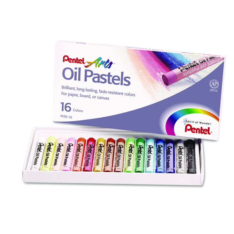 Pentel Oil Pastel Set With Carrying Case, 16 Assorted Colors, 0.38" dia x 2.38", 16/Pack (PENPHN16)