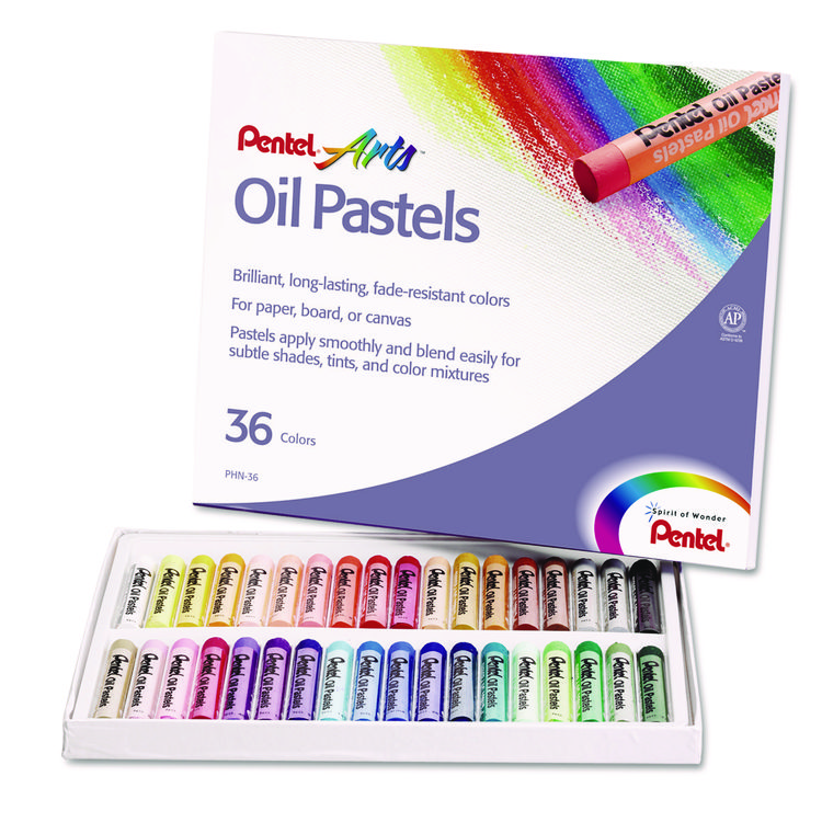Pentel Oil Pastel Set With Carrying Case, 36 Assorted Colors, 0.38 dia x 2.38", 36/Pack (PENPHN36)