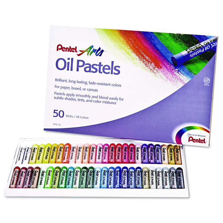 Pentel Oil Pastel Set With Carrying Case, 45 Assorted Colors, 0.38' dia x 2.38", 50/Pack (PENPHN50)