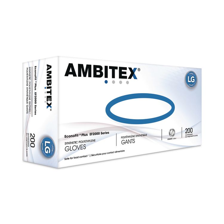 AMBITEX EconoFit Plus Polyethylene Gloves, Powder-Free, Large, Clear, 200/Box, 10 Boxes/Carton (TXIEFLG2000)