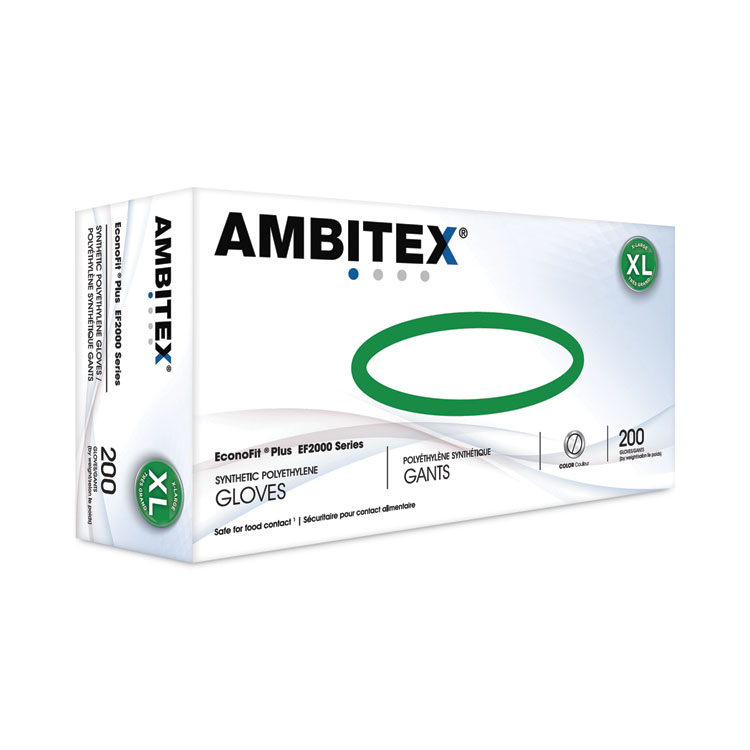AMBITEX EconoFit Plus Polyethylene Gloves, Powder-Free, X-Large, Clear, 200/Box, 10 Boxes/Carton (TXIEFXL2000)
