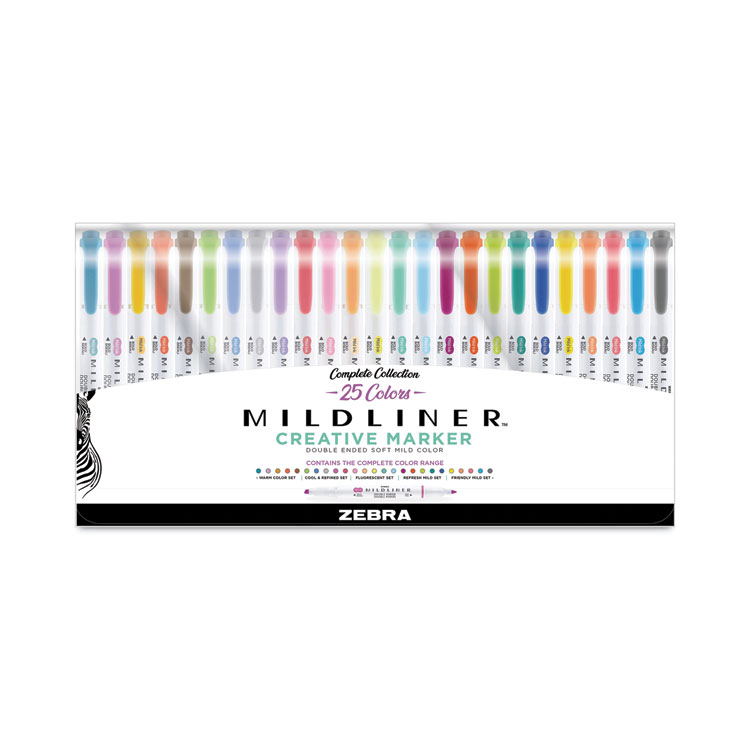 Zebra Mildliner Double Ended Highlighter Variety Pack, Asst Ink Colors, Bold-Chisel/Fine-Bullet Tips, Asst Barrel Colors, 25/Pack (ZEB78525)